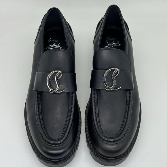 Christian Louboutin CL MOC LUG FLAT Leather Loafers Moccasin Shoes Marine - Picture 5 of 12